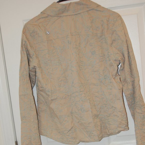 Brandon Thomas Women's Beige W/ Blue Seed Bead Embroidery Jacket Size Medium - Picture 4 of 13